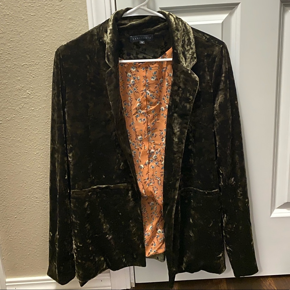Sanctuary Crushed Velvet Olive Green Blazer